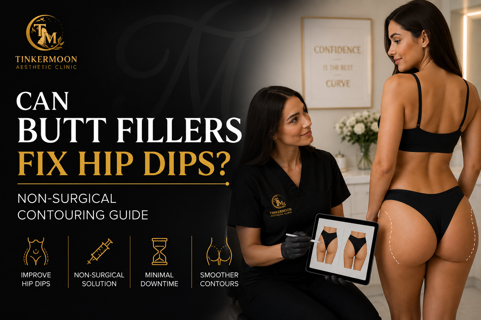 Woman with hip dip contour consultation for butt fillers in Dubai