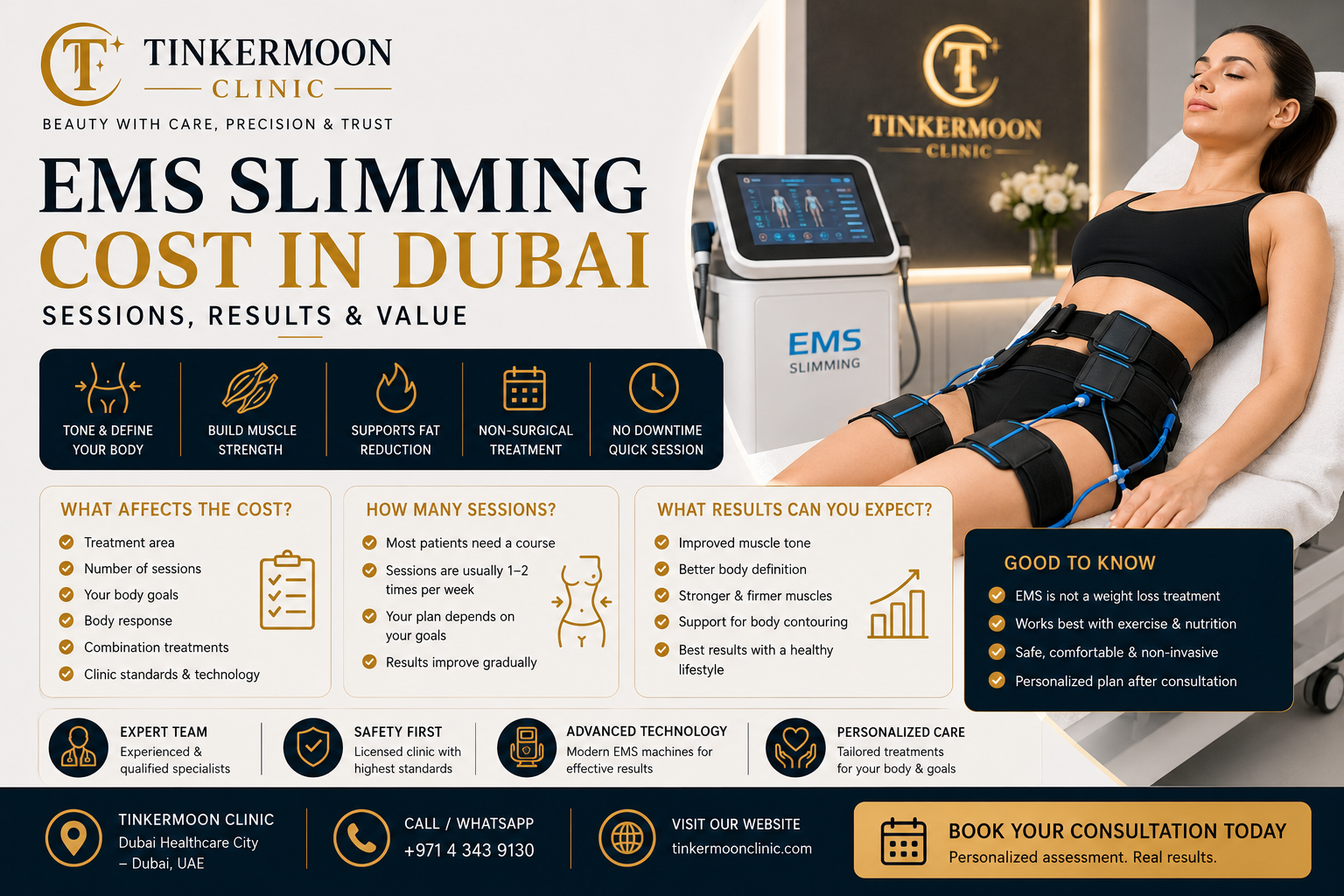 EMS slimming cost in Dubai body contouring guide by Tinkermoon Clinic