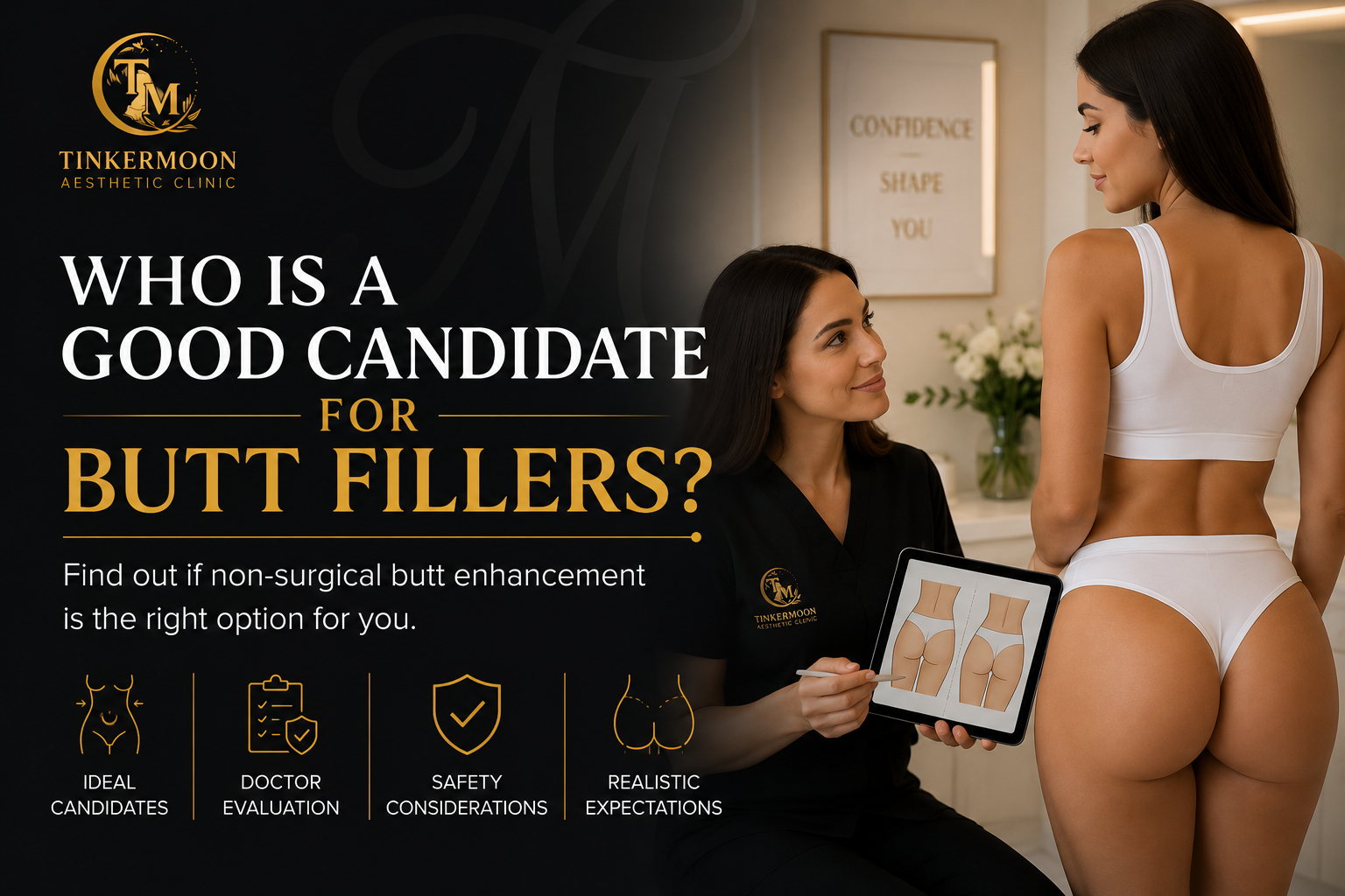 Woman receiving butt fillers consultation in Dubai aesthetic clinic