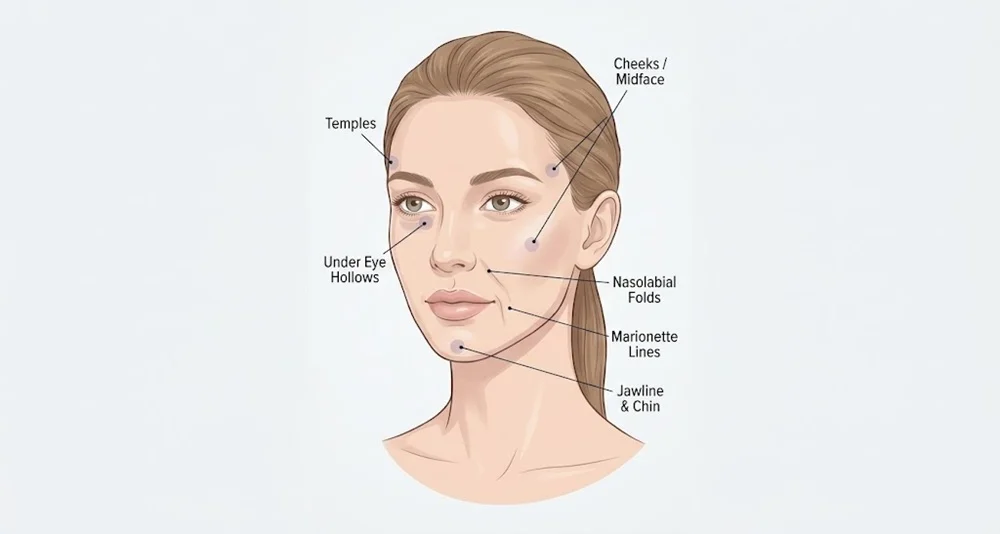 Hyaluronic acid fillers can be used in several areas of the face.