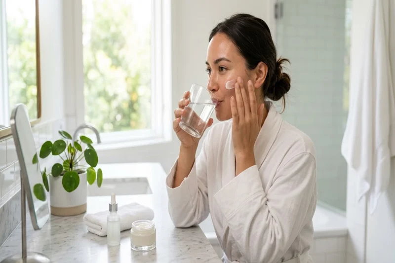 Hydration and skincare routine for healthy skin
