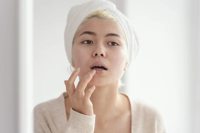 Mild swelling around lip filler injection sites